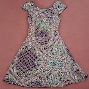 Aztec abstract print multi color skater dress